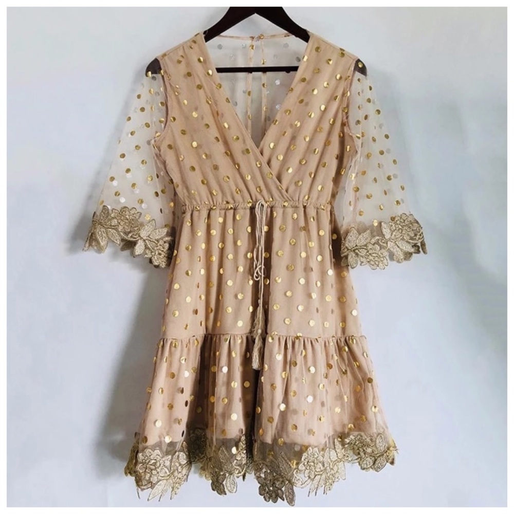 🌞 The AFTONY Metallic Gold Sheer Dress - Picture 5 of 8